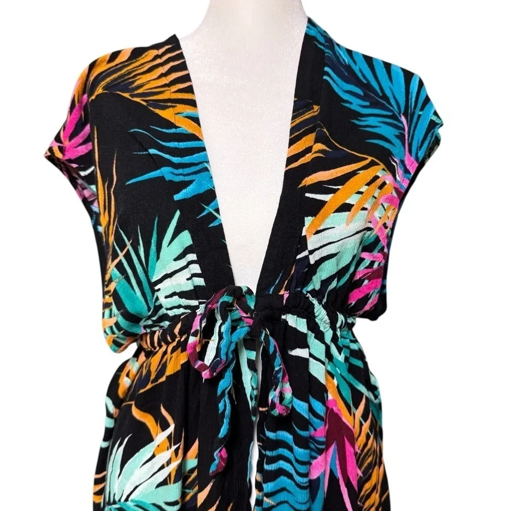 Kona Sol Tropical Palm Leaf Cover-Up Dress S/M – Vibrant Resort Beachwear